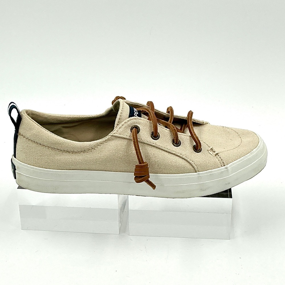 Sperry Size 7 Sneaker Beige Canvas Rawhide Ties Crest Vibe Womens MSRP $65
